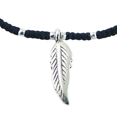 Antiqued Silver Feather Charm Macrame Bracelet 2
