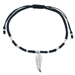 Antiqued Silver Feather Charm Macrame Bracelet