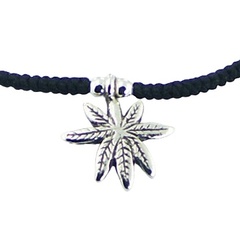 Macrame Bracelet with Sterling Silver Cannabis Leaf Charm 2