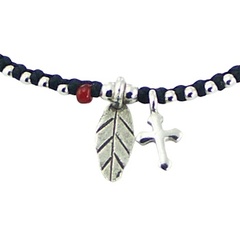 Leaf and Cross Silver Charms with Beads Macrame Bracelet 2
