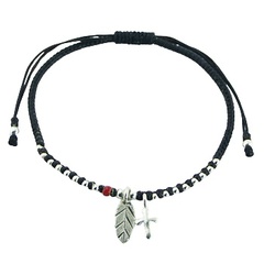 Leaf and Cross Silver Charms with Beads Macrame Bracelet