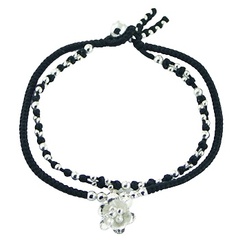 Sterling Silver Flower Charm and Beads on Double Macrame Bracelet by BeYindi