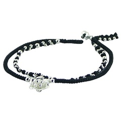 Sterling Silver Flower Charm and Beads on Double Macrame Bracelet 