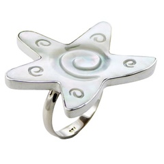 Gorgeous hand carved twirls star shaped mother of pearl sterling silver ring
