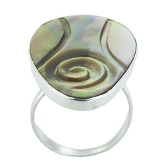 Oval rainbow shell silver ring 