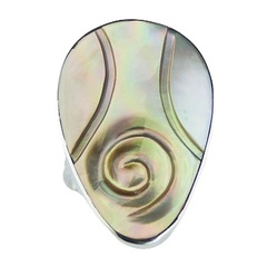 Oval rainbow shell silver ring 2