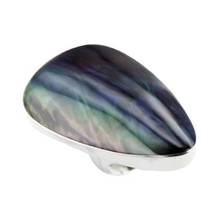 Large iridescent abalone shell smoothed triangle shaped sterling silver ring