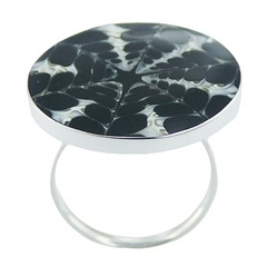 Round spider shell mosaic silver ring 2