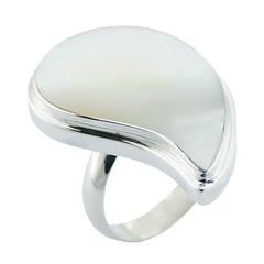 Classy paisley shape handmade iridescent white mother of pearl polished sterling silver ring