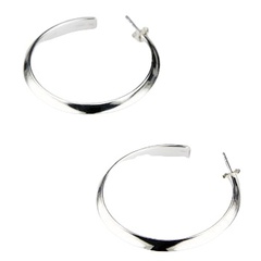Beveled edges 40 mm polished sterling silver hoops earrings