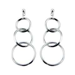 Interlocked triple rings silver earrings 