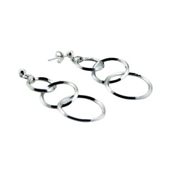 Interlocked triple rings silver earrings 