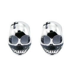 Designer gothic caster openwork skull polished sterling silver earrings