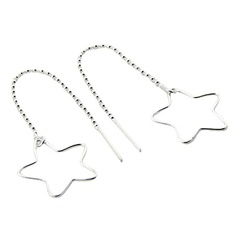 Threader chain star silver earrings 