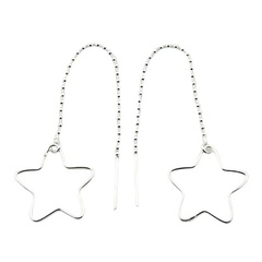 Threader chain open star beaded sterling silver earrings