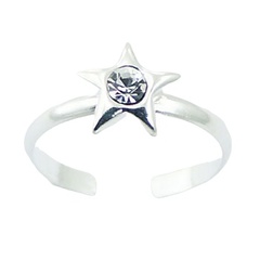 Swarovski crystal puffed star round wire stamped sterling silver toe ring