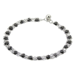 Flower antiqued silver chain anklet 