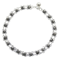 Flower antiqued silver chain anklet 