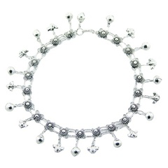 Silver wire flowers anklet with bees and spheres 