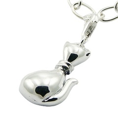 Animal themed sitting cat silver charm 