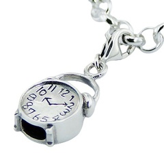 Alarm clock casted silver charm 