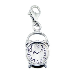 Alarm clock ornamented casted clip-on sterling silver polished charm