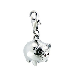 Animal themed good luck pig lobster clasp sterling silver charm