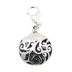 Ajoure oval puffed vintage style sterling silver charm