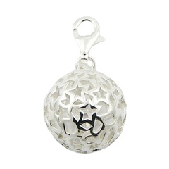 Openwork casted stars pattern sphere polished sterling silver charm