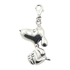 Cartoon inspired casted relief snoopy dog smooth polished sterling silver charm