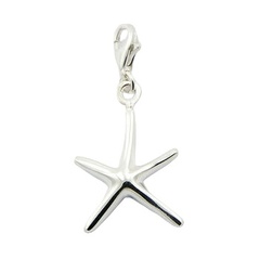 Casted nautical starfish smoothed shiny sterling silver charm pendant