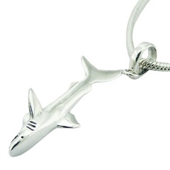Volumetric sterling silver pendant white shark, 1 inch 2