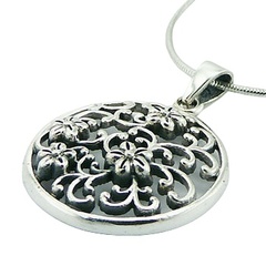 Vintage silver pendant ajoure flowers & tendrils 