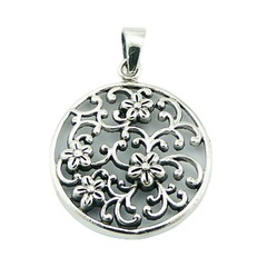 Vintage silver pendant ajoure flowers & tendrils