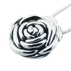 Rose flower silver pendant with polished petals and hidden bail 