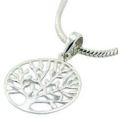 Silver ajoure tree of life pendant in round frame, 1 inch diameter 