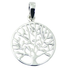 Silver ajoure tree of life pendant in round frame, 1 inch diameter
