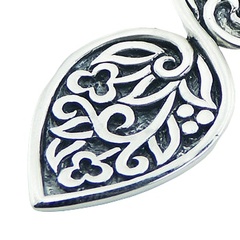 Twirled leaf with floral ornament silver pendant, 1.65 inches 2