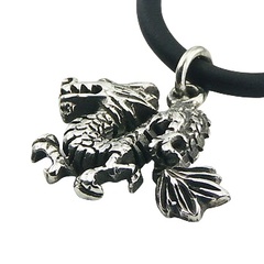 Antiqued sterling silver dragon pendant with a ring 