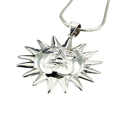 silver sun pendant with sun rays 