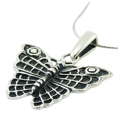 Antiqued detailed wings silver butterfly pendant 