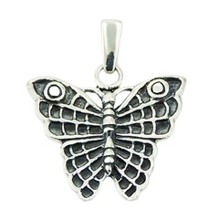Antiqued detailed wings sterling silver butterfly pendant