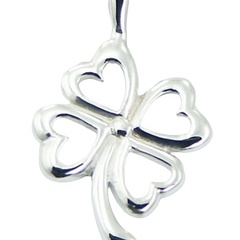 silver clover pendant with heart-shaped leaves 