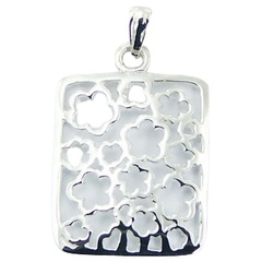 Ajoure flowers' shapes in sterling silver rectangular pendant