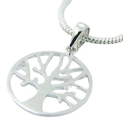 Autumn tree of life in round frame silver pendant 
