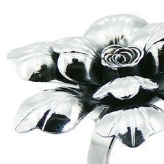 Luxury large rose flower silver ring 3