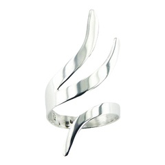 Fabulous adjustable open bent curved diversified polished sterling silver ring