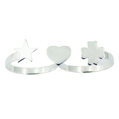 Star heart and clover silver double ring 