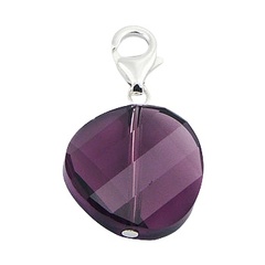 Faceted purple swarovski crystal disc polished sterling silver charm