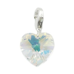 Faceted iridescent swarovski crystal AB heart polished sterling silver charm